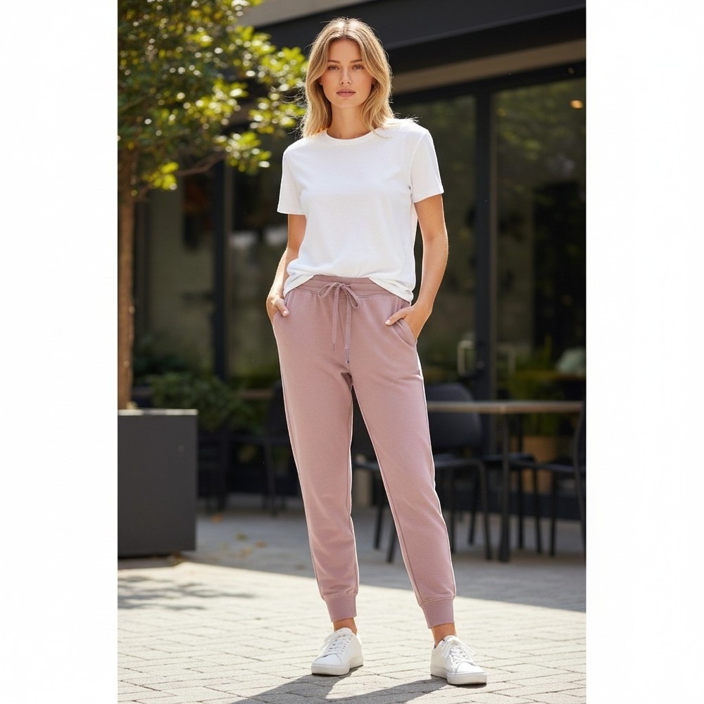 GO WALK Joggers XL Mauve Pink Drawstring Sweatpants Pockets Fleece
